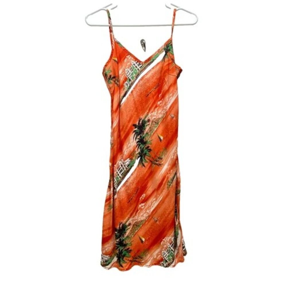 Vintage‎ Wanted Clothing Co Dress Women's Medium Orange Tropical Resort Sexy GUC